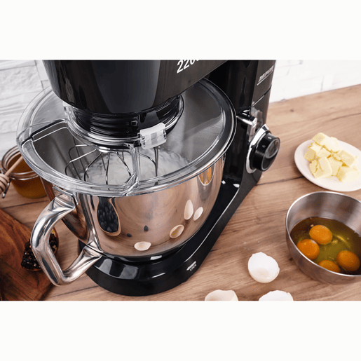 MPM MRK-19 Batedeira Planetaria Profissional de Massa, Robô de Cozinha, 6,5 L, 6 Velocidades, Acessórios, Inox, 2200, Preto  Inox