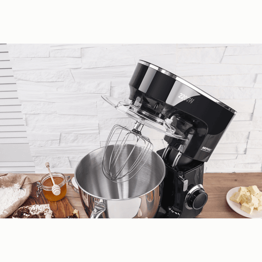 MPM MRK-19 Batedeira Planetaria Profissional de Massa, Robô de Cozinha, 6,5 L, 6 Velocidades, Acessórios, Inox, 2200, Preto  Inox
