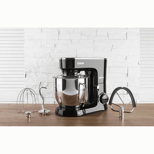 MPM MRK-19B Batedeira Planetaria Profissional de Massa, Robô de Cozinha, 6,5 L, 6 Velocidades, Acessórios, Inox, 2200, Preto  Inox