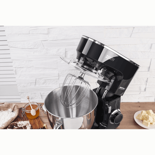 MPM MRK-19B Batedeira Planetaria Profissional de Massa, Robô de Cozinha, 6,5 L, 6 Velocidades, Acessórios, Inox, 2200, Preto  Inox