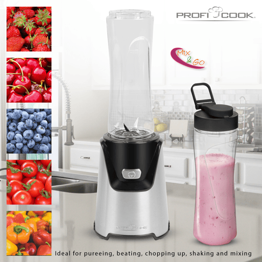 Proficook SM 1153 Liquidificadora Smoothie 2 Garrafas Portátiles, 0,6 litros, Lâminas de Aço Inoxidável, 400, Prata Proficook SM 1153 Liquidificadora Smoothie 2 Garrafas Portátiles, 0,6 litros, Lâminas de Aço Inoxidável, 400, Prata