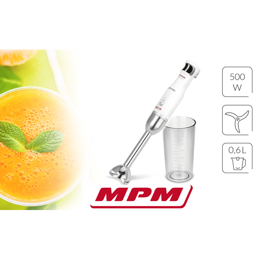MPM MBL-27 Varinha, Velocidade Ajustável Smooth Touch, Pé de Aço Inoxidável Destacável, 500, Cinza branco