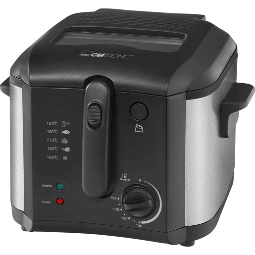Clatronic FR 3649 Fritadeira eEétrica 2,5 Litros Termóstato Ajustável y Temporizador, Compacta, 1600, Prata negra
