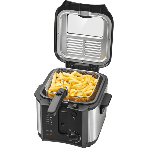 Clatronic FR 3649 Fritadeira eEétrica 2,5 Litros Termóstato Ajustável y Temporizador, Compacta, 1600, Prata negra