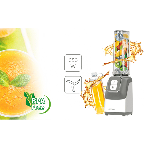 MPM MBL-22 Liquidificador, Smoothie, 2 Garrafas Portátiles, 0,6L, sem BPA, 2 Velocidades, 350, Cinza branco