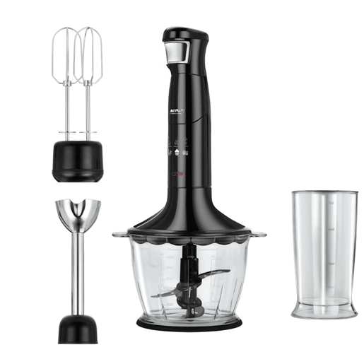 MPM MBL-29C Set de Varinha Picador Multiusos Batedor, Velocidade Ajustável, lâminas Aço Inox, 1200, Preto