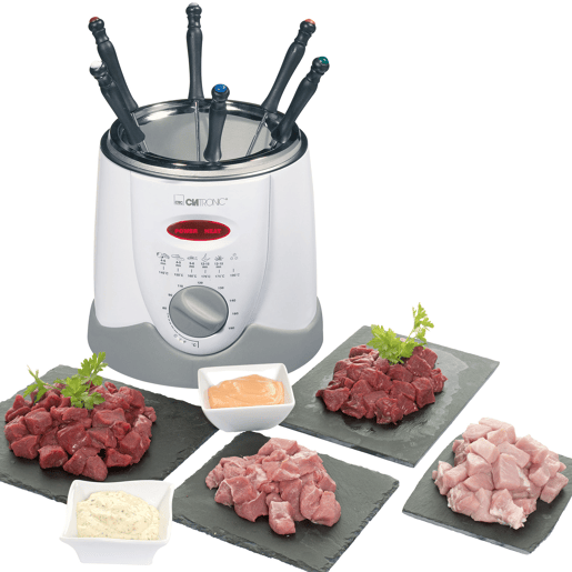 Clatronic FRR 2916 Fritadeira e Fondue 1 Litro 6 Garfos Termóstato Ajustável, 900, Cinza branco
