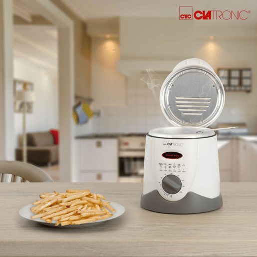 Clatronic FRR 2916 Fritadeira e Fondue 1 Litro 6 Garfos Termóstato Ajustável, 900, Cinza branco