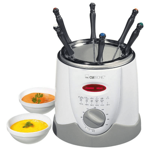 Clatronic FRR 2916 Fritadeira e Fondue 1 Litro 6 Garfos Termóstato Ajustável, 900, Cinza branco