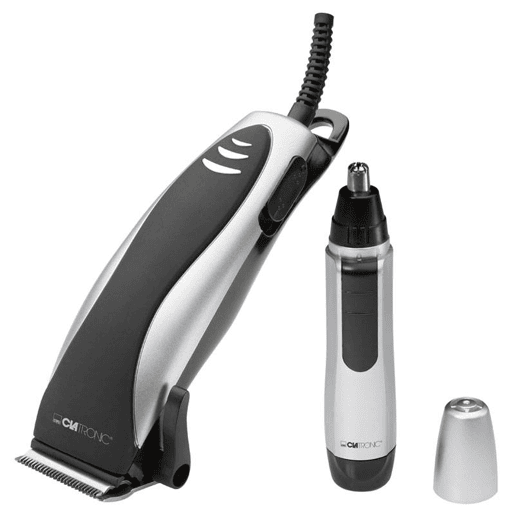 Clatronic HSM 3441 NE Aparador de Cabelo e Barba + Aparador de Nariz e Orelhas, 4 Pentes incluídos, 10, Prata negra