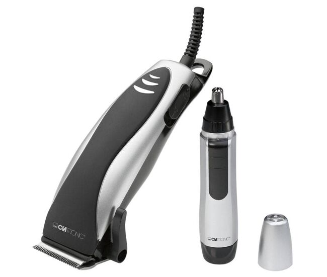 Clatronic hsm 3441 ne cortapelos set cabello, nariz y oido, 4 peines de corte, cabezal acero inoxidable, 10, negro/plata