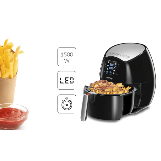 MPM MFR-06 Fritadeira a Ar sem óleo, 4.5L, Airfryer com 8 programas, Temporizador, 1500, Preto  cinza