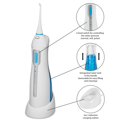 Proficare MD 3026 Irrigador Oral Portátil, sem Fios, Limpeza, Massagem das Gengivas3 Posições para Regular a Pressão da Água, 1500 , Branco