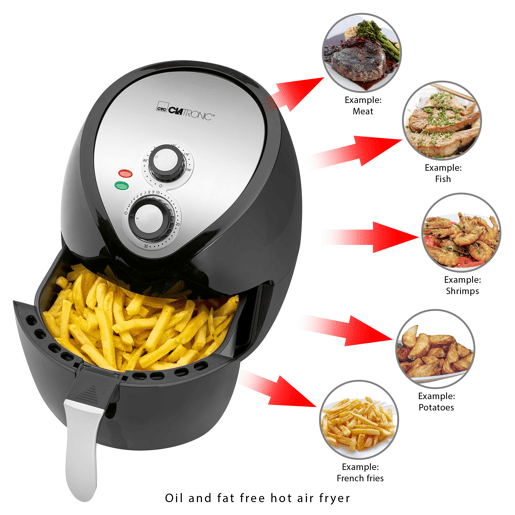 Clatronic FR 3699 H Fritadeira 3,6 Litros sem Oleo Air Fryer, Termóstato Ajustável, Temporizador, 1400, Preto  cinza