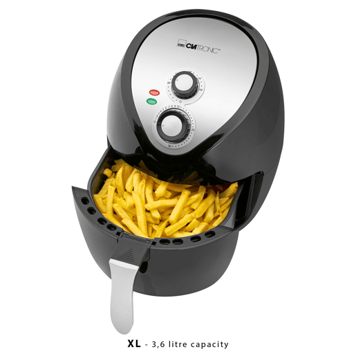 Clatronic FR 3699 H Fritadeira 3,6 Litros sem Oleo Air Fryer, Termóstato Ajustável, Temporizador, 1400, Preto  cinza