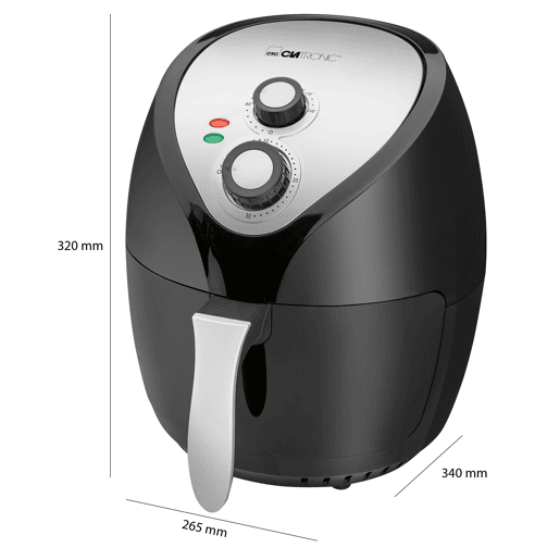 Clatronic FR 3699 H Fritadeira 3,6 Litros sem Oleo Air Fryer, Termóstato Ajustável, Temporizador, 1400, Preto  cinza
