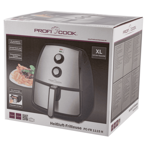 Proficook FR1115 Fritadeira 3,5 Litros sem Oleo Air Fryer, Termóstato Ajustável, Temporizador, 1500, Preto  cinza