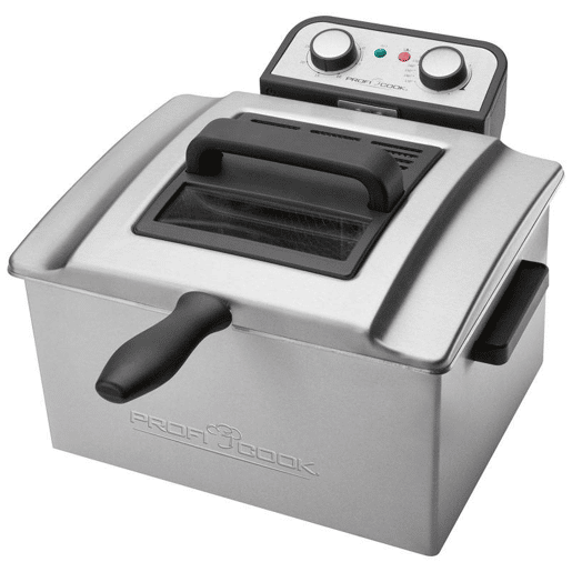 Proficook FR 1038 Fritadeira Elétrica 5L Resistência Submergida Semi-profissional, Inox, 3 Cestos, Termóstato Ajustável, 3000, Prata negra