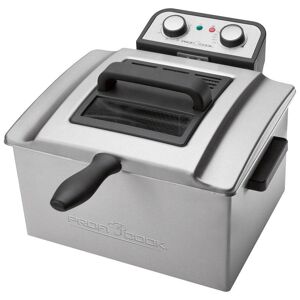 Proficook FR 1038 Fritadeira Elétrica 5L Resistência Submergida Semi-profissional, Inox, 3 Cestos, Termóstato Ajustável, 3000, Prata negra