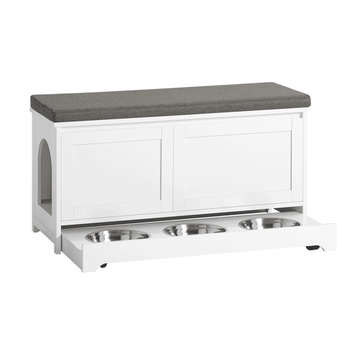 Casa para gatos com 3 tigelas incorporadas FSR136-W SoBuy