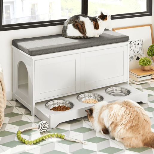 Casa para gatos com 3 tigelas incorporadas FSR136-W SoBuy