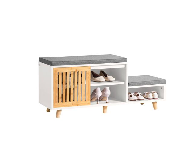 Banco zapatero con 2 estantes y 1 puerta corredera banco de 2 niveles con cojín acolchado de asiento 101 x 35 x 46 cm imagen de producto fsr125-wn sobuy