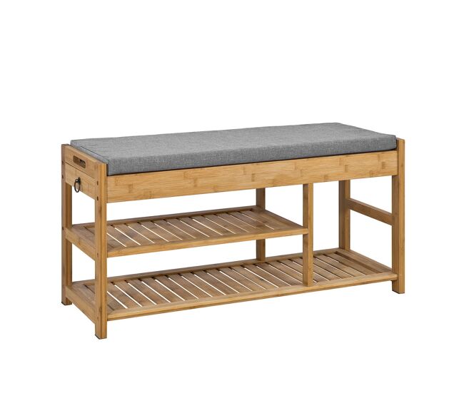 Banco de almacenamiento con cajón y cojín,zapatero,l90 cm x h45 cm bambú fsr47-n sobuy