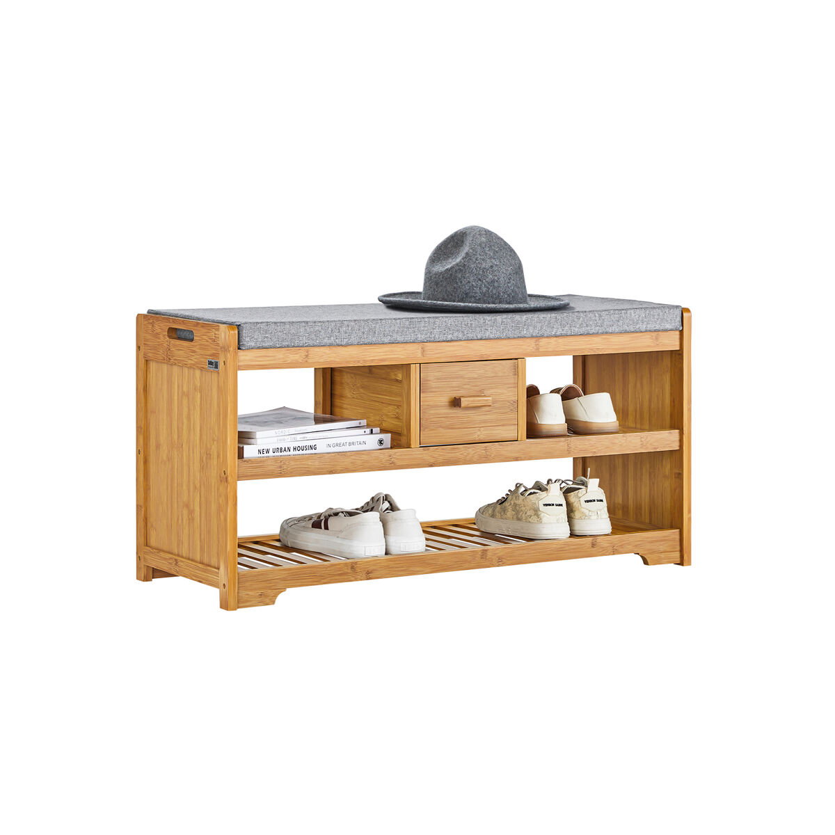 Banco Zapatero con 1 Cajcon y 2 Estantes Bambú FSR75-N SoBuy