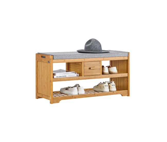 Banco zapatero con 1 cajcon y 2 estantes bambú y mdf 91 x 34 x 45 cmfsr75-n sobuy