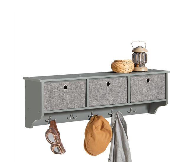 Perchero moderno de pared estantería de pared con 5 ganchos y 3 cajones l100 cm frg282-hg sobuy