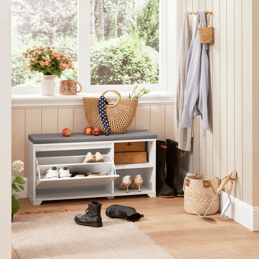 Banco para sapatos com 1 aba e 2 compartimentos FSR119-W SoBuy