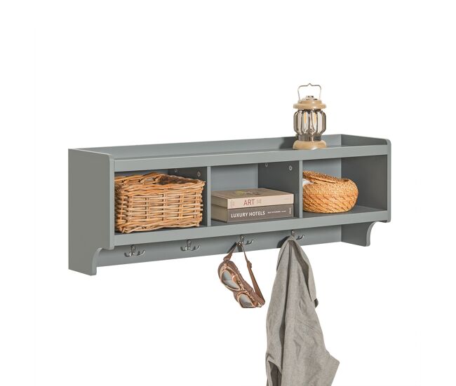Perchero de pared estantería de pared con 4 ganchos gris 100 x 25 x 35 cm fhk28-hg sobuy