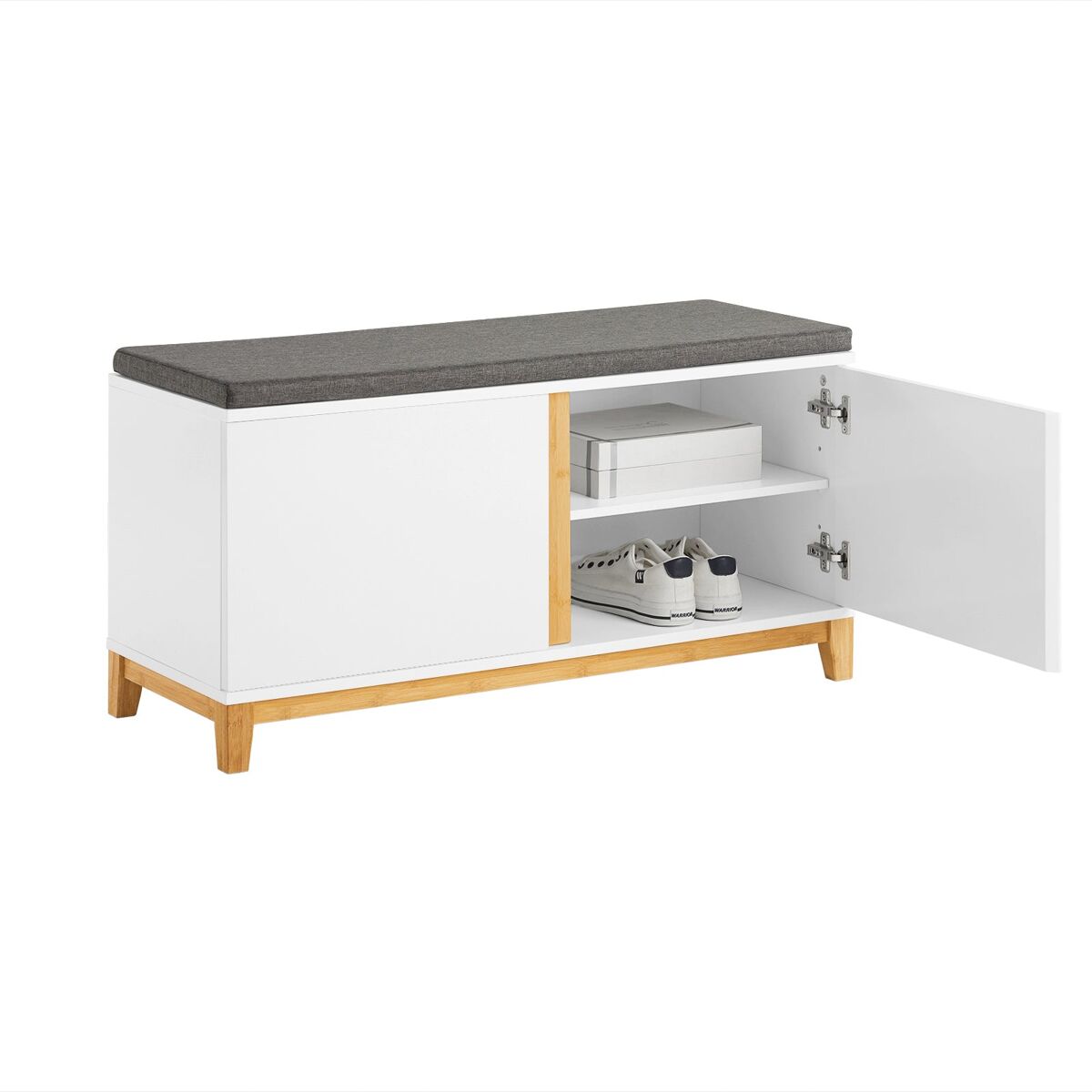Sobuy banco zapatero con 2 puertas banco de almacenamiento con cojín acolchado de asiento 90 x 34 x 46 cm fsr117-w