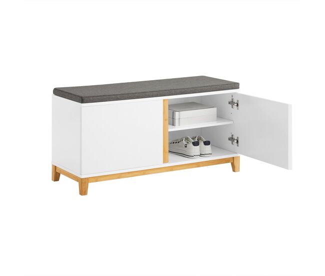 Sobuy banco zapatero con 2 puertas banco de almacenamiento con cojín acolchado de asiento 90 x 34 x 46 cm fsr117-w