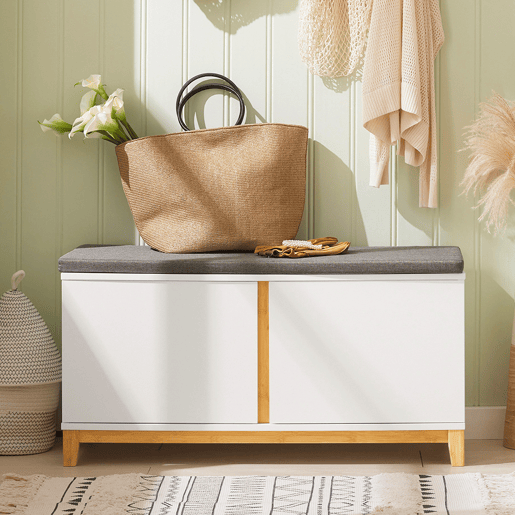 SoBuy Banco para sapatos com 2 portas FSR117-W