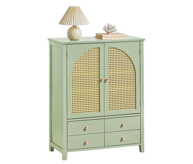 Aparador recibidor mueble de entrada con 2 puertas y 4 cajones 70 x 34 x 90 cm verde fsb72-gr sobuy