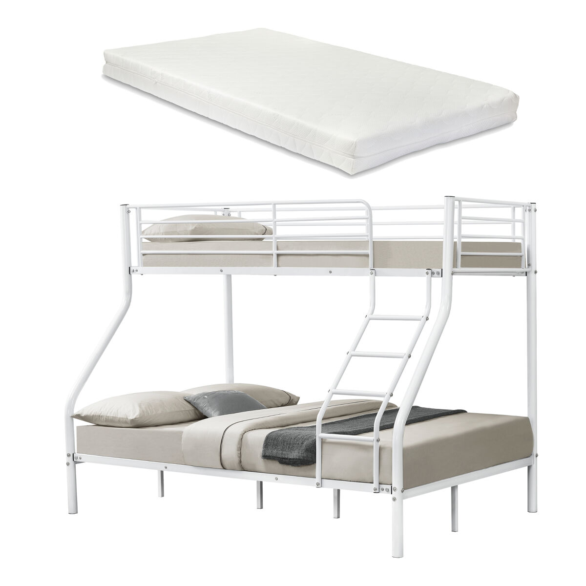Litera con colchones de espuma fría metal y poliéster 210 x 147,5 x 168 cm - blanco [neu.haus]