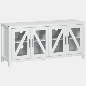HOMCOM Móvel de TV Sala de Estar para Televisores de até 58 com 4 Portas de Vidro Temperado Prateleiras Ajustáveis e 4 Orifícios para Cabos 130x35x60 cm Branco