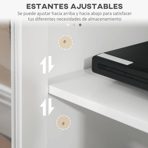 HOMCOM Móvel de TV Sala de Estar para Televisores de até 58 com 4 Portas de Vidro Temperado Prateleiras Ajustáveis e 4 Orifícios para Cabos 130x35x60 cm Branco