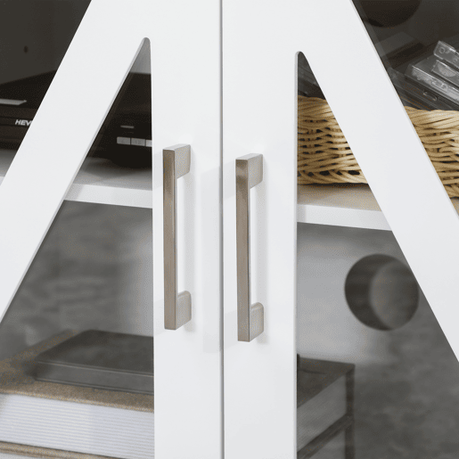 HOMCOM Móvel de TV Sala de Estar para Televisores de até 58 com 4 Portas de Vidro Temperado Prateleiras Ajustáveis e 4 Orifícios para Cabos 130x35x60 cm Branco