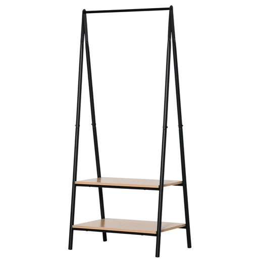 HOMCOM Suporte para Cabides com 2 Prateleiras de Armazenamento Barra para Pendurar e Estrutura de Aço para Entrada Corredor Dormitório 64x42,5x149 cm Preto