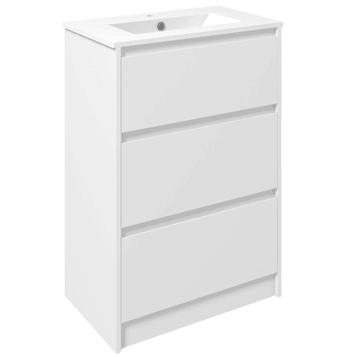 kleankin Móvel de Casa de Banho com Lavatório Armário Casa de Banho de Cerâmica Sintética com 2 Gavetas 61x37x88 cm Branco Brilhante