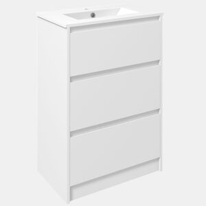 kleankin Móvel de Casa de Banho com Lavatório Armário Casa de Banho de Cerâmica Sintética com 2 Gavetas 61x37x88 cm Branco Brilhante