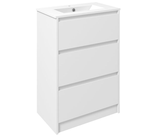 Kleankin mueble de baño con lavabo armario de baño bajo lavabo de baño de cerámica sintética con 2 cajones 61x37x88 cm blanco brillante