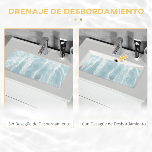 kleankin Móvel de Casa de Banho com Lavatório Armário Casa de Banho de Cerâmica Sintética com 2 Gavetas 61x37x88 cm Branco Brilhante