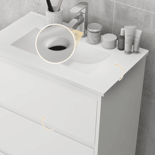 kleankin Móvel de Casa de Banho com Lavatório Armário Casa de Banho de Cerâmica Sintética com 2 Gavetas 61x37x88 cm Branco Brilhante