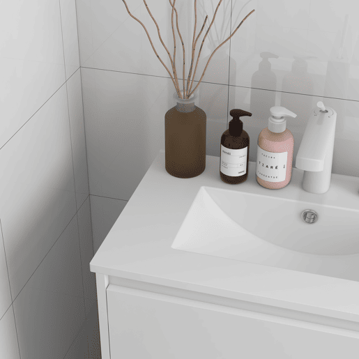 kleankin Móvel de Casa de Banho com Lavatório Armário Casa de Banho de Cerâmica Sintética com 2 Gavetas 61x37x88 cm Branco Brilhante