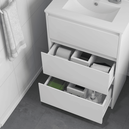 kleankin Móvel de Casa de Banho com Lavatório Armário Casa de Banho de Cerâmica Sintética com 2 Gavetas 61x37x88 cm Branco Brilhante