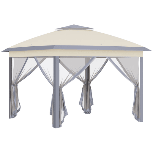 Outsunny Pérgola Dobrável Exterior 3,3x3,3 m com Altura Ajustável Pérgola de Jardim com Teto Duplo 4 Mosquiteiras Removíveis e Bolsa de Transporte para Acampamento Festas Bege Outsunny Pérgola Dobrável Exterior 3,3x3,3 m com Altura Ajustável Pérgola de Jardim com Teto Duplo 4 Mosquiteiras Removíveis e Bolsa de Transporte para Acampamento Festas Bege