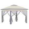 Outsunny Pérgola Dobrável Exterior 3,3x3,3 m com Altura Ajustável Pérgola de Jardim com Teto Duplo 4 Mosquiteiras Removíveis e Bolsa de Transporte para Acampamento Festas Bege